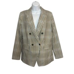 Loft Womens Med Blazer Brown Plaid Oversized Career Academia Office Preppy